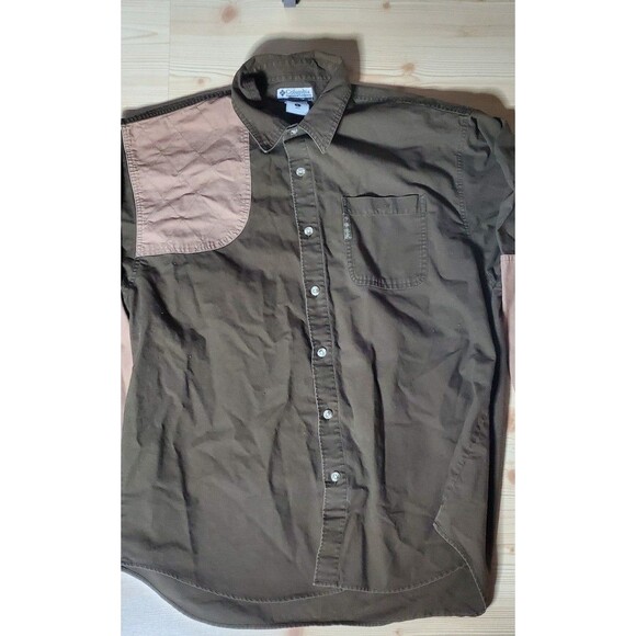 Vintage Columbia Trap Shooting Shirt Mens L Button Up Outdoor Hunting Brown - Picture 2 of 8